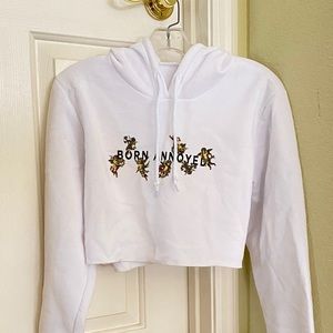 Zumiez White Cropped Angel Hoodie “Born Annoyed”